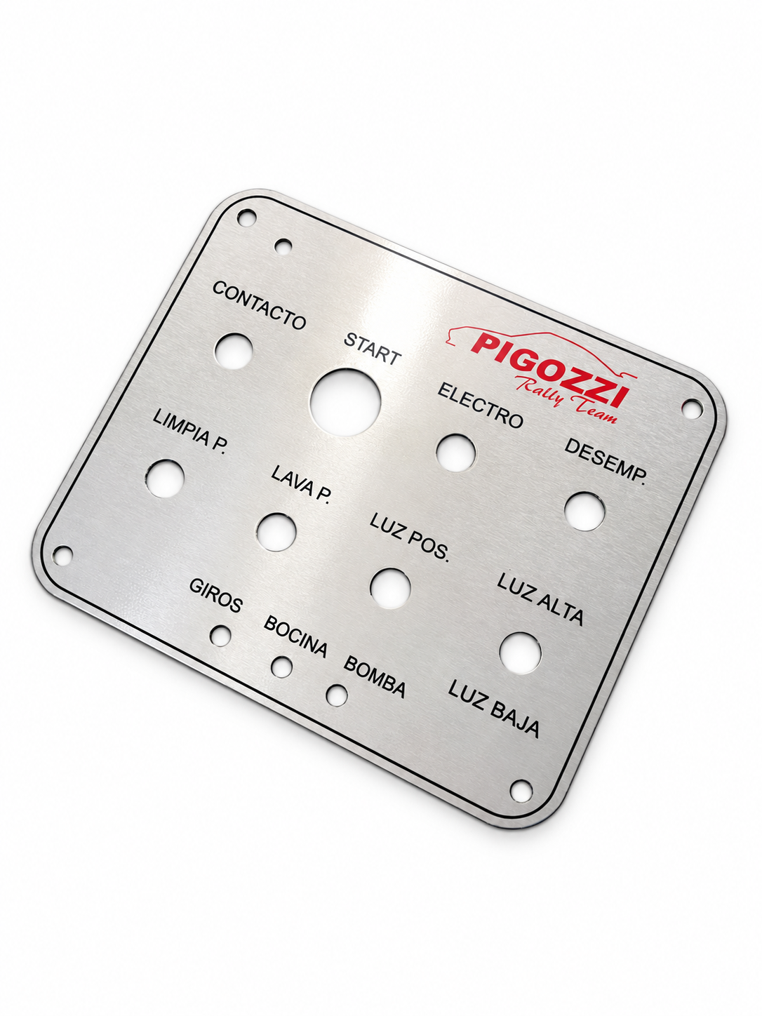 Panel Pigozzi con perforaciones para comandos. Realizado por Grabados Fenix.